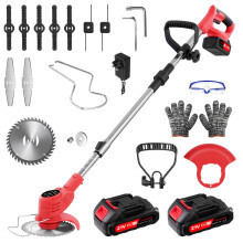 Garden Strimmer 21V Cordless, Battery Strimmer with 221V 880W, Cordless Strimmer with 4 Blades (Nylon/Steel), Telescopic Shaft 103-127cm, 90 Rotat