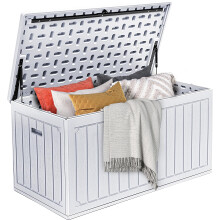 DWVO 340L Resin Outdoor Storage Box, Double-Wall Waterproof Deck Box with Wood Texture, Lockable Garden Storage that Doubles as Table or Bench