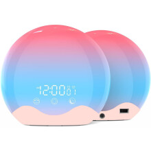 (Pink) Sunrise simulation wake up light shell double sided colorful atmosphere light LED electronic time alarm clock wake up