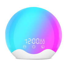 (White) Sunrise simulation wake up light shell double sided colorful atmosphere light LED electronic time alarm clock wake up