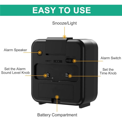 (Blue) Square small alarm clock fashionable bedside clock silent movement luminous pointer with night light with alarm clock function 2