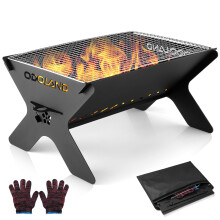 Odoland Camping Fire Pit, Portable Fire Pit for Camping, 2 in 1 Wood Burning Fire pit Grill with Detachable Cooking Grate for Outdoor BBQ, with Carry