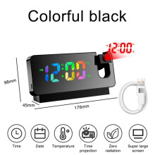 (Colored Black) Rotating LED digital projection alarm clock USB electronic ceiling projector alarm clock bedside table clock