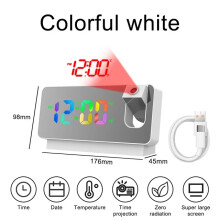 (Colored White) Rotating LED digital projection alarm clock USB electronic ceiling projector alarm clock bedside table clock