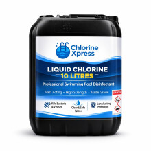 Liquid Chlorine 10 Litres – 14–15% Sodium Hypochlorite Pool Shock Treatment - Chlorine Xpress – Fast Acting Swimming Pool Disinfectant for Domes