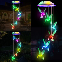 Fohil Upgraded Solar Hummingbird Wind Chimes,Color Changing Solar Garden Lights Outdoor Waterproof LED Hanging Light Wind Chime Lights Outdoor Christm
