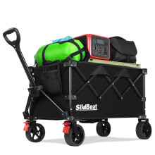 SLIDBEAT 150L Folding Wagon with All-Terrain Wheels, Beach Trolley Cart Camping Trolley Festival Pull Along Trolley on Wheels