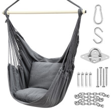 Swing Chair with Hardware Kit: Ohuhu XL Portable Hanging Chairs with 2 Cushions Detachable Metal Support Bar Side Pocket for Indoor, Hammock Chair fo
