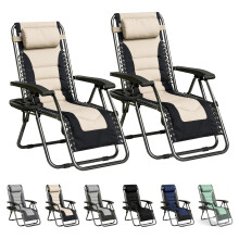 mcc direct Zero Gravity Sun Lounger Chairs Set of 2 – Padded Oxford Fabric Reclining & Folding Outdoor Garden Chairs with Cup Holder and Headrest Pi