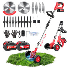 Cordless Strimmer Metal Blade 21V, Telescopic Cordless Grass Trimmer with 2 Batteries, Garden Strimmer with 6xMetal Blades & 8xPlastic Blades, Grass