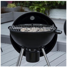 George Foreman Portable Charcoal BBQ Round Kettle 47.5 cm, Adjustable Vent, Integrated Thermometer, Charcoal Barbecue