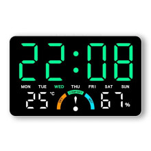 (White shell-blue) Digital Alarm Clock TEMP Humidity Week Comfort Level Display Table Clock Auto Dimmable Dual Alarm LED Wall mounted Clock