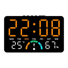 (Black shell-orange) Digital Alarm Clock TEMP Humidity Week Comfort Level Display Table Clock Auto Dimmable Dual Alarm LED Wall mounted Clock