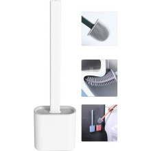 Scopa per WC piatta in silicone con supporto, set di spazzole flessibili per la pulizia del bagno per uso domestico