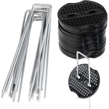 Kit de 50 piquets de fixation en acier galvanisé avec 50 rondelles, toile de paillage et clips pour tente