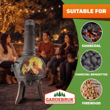 GARDEBRUK Cast Iron Patio Heater with Fire Guard, Fire Poker and Protective Cover | Compatible with Kindling Wood & Fire Lighters | Premium Fire Pit