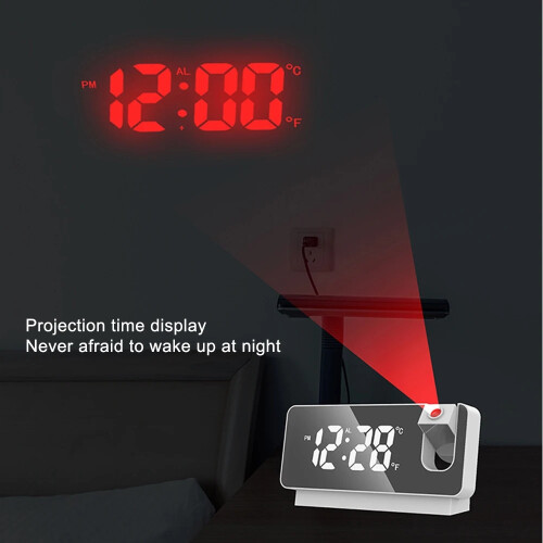(White) Rotating LED digital projection alarm clock USB electronic ceiling projector alarm clock bedside table clock 2