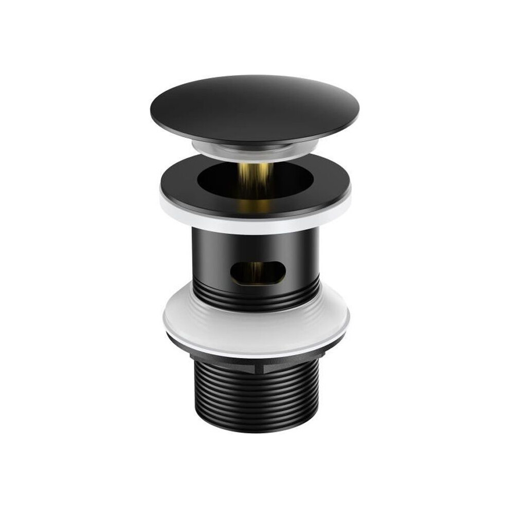 Black Bathroom Sink Pop Up Drain With Overflow, Automatic Stainless Steel Basin Waste Stopper 6083684989575