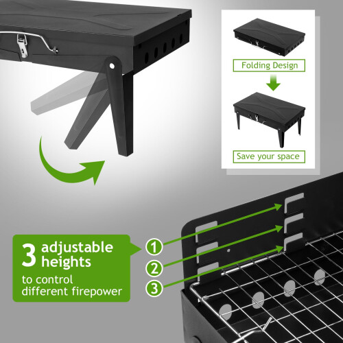 Outopee Portable Charcoal BBQ Grill, Foldable Barbecue Grill with Tool Hooks, St 2