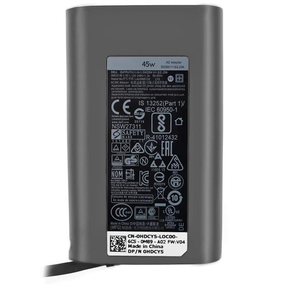 Dell Ac Adapter 45W 19.5V 3 Pin Type C C6 Power Cord Pd2.1