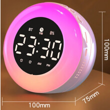 (Pink) Ins Minimalist Bluetooth Speaker Alarm Clock Colorful Night Light Music Player Rechargeable Digital Clock Best Gift