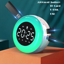 (White) Ins Minimalist Bluetooth Speaker Alarm Clock Colorful Night Light Music Player Rechargeable Digital Clock Best Gift