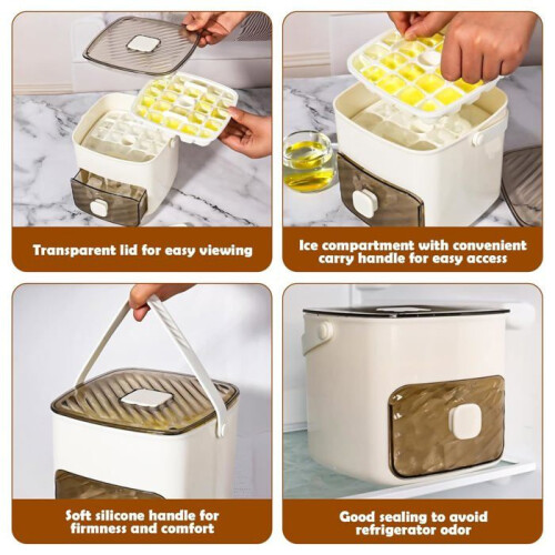 Countertop Ice Cube Tray, Easy Press Design, Releases All Cubes in One Second, Storage Box with Handle 2