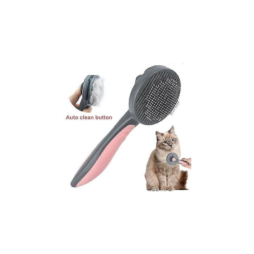 Self-cleaning Pet Grooming Brush for Dogs and Cats, Grooming Comb for Long and Short Hair, Non-slip Grip, Stainless Steel Pins with Massage Particles