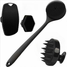 Conjunto de Esfoliante e Escova de Silicone para Rosto e Banho, Limpeza de Pele e Massagem Suave, Preto
