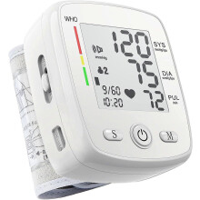 Tlakomer na zápästie, klinicky presný digitálny tlakomer s veľkým podsvieteným LCD displejom, na domáce a cestovné použitie, biely