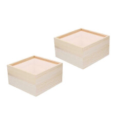 Boîte de rangement pour bijoux (lot de 2) en bois avec couvercle coulissant, marron clair, idéale pour ranger boucles d'oreilles et colliers.