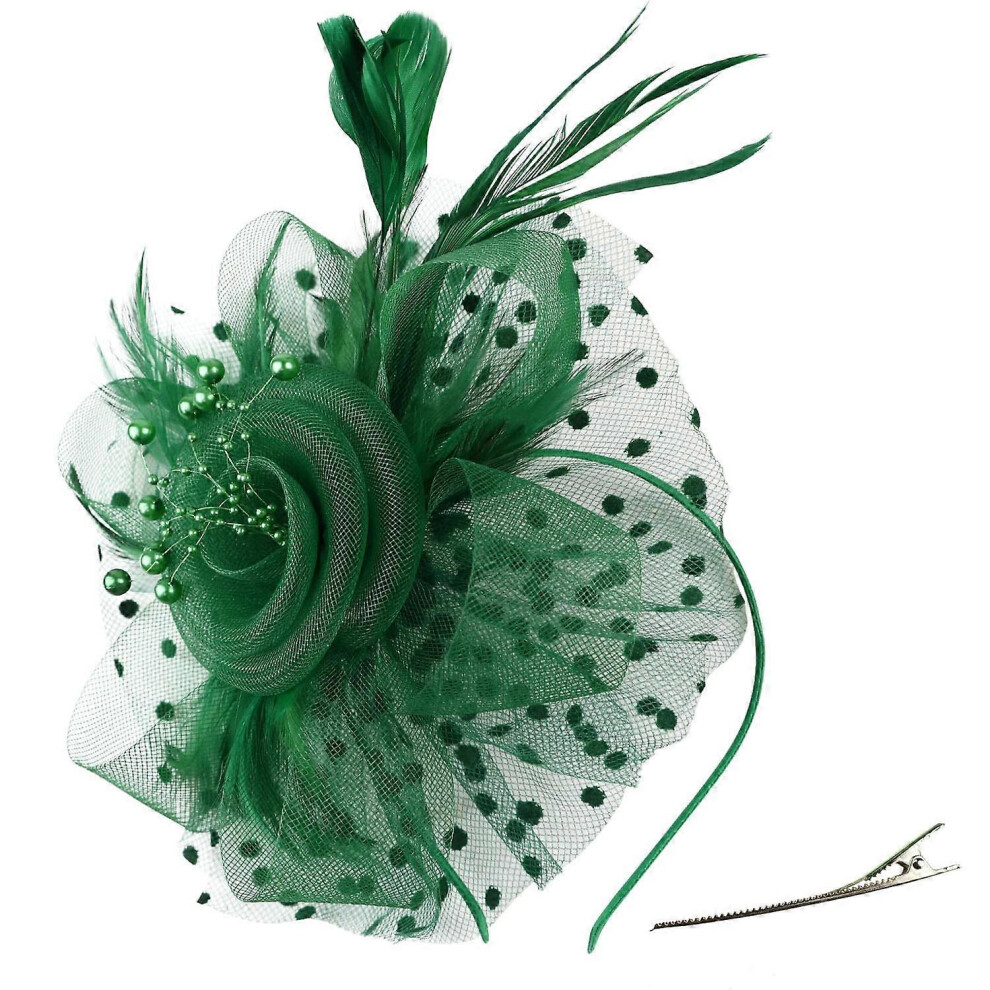 Vintage Feather Fascinator Hat with Headband and Clip for Women