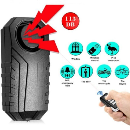 Wireless 113dB Vibration Alarm with Remote Control for Motorcycle and Bicycle, Anti-Theft Security System 1