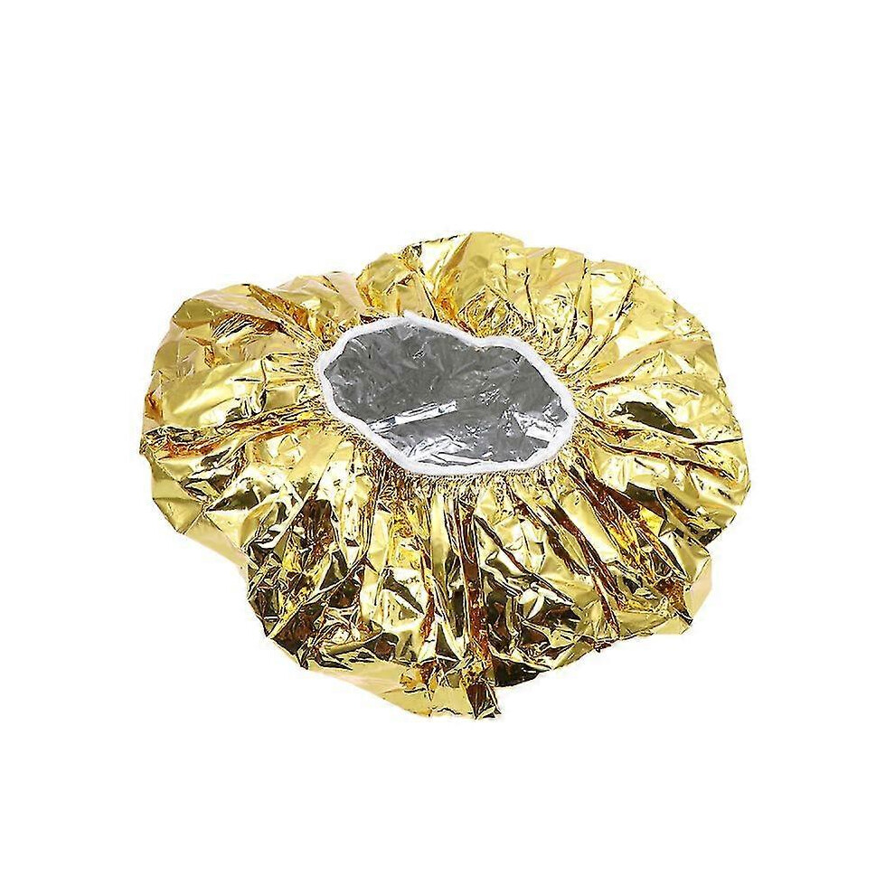 6pcs Disposable Golden Aluminium Foil Hair Styling Bath Hoods, Waterproof Elastic Shower Caps for Hair Conditioning Thermal Treatment