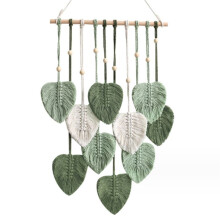 Wandbehang mit Federn, Boho-Wanddekoration, Handgefertigte, Aus Garn Gewebte Wandkunst, Blatt-Wandteppich für Kinderzimmer, Schlafzimmer, Wohnzimmer