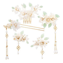 5 Stück Haarnadel mit Kamelienblütenquaste, Perlenhaarspangen, Kopfbedeckung, Retro-Chinesisches Hanfu, Haarschmuck für Hochzeiten und Bräute
