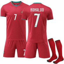 (Size 7 with socks, #S) Portugal 2026 World Cup Home Jersey 7 Ronaldo Soccer Uniform Red Shorts Set