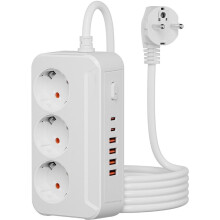 1.8M EU Plug AC Outlets Multitap Socket Extension Cord Electrical Power Strip with USB Type C Fast Charge Network Filter