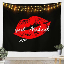 (60x40in) Sexy røde lepper veggteppe for par elsker menn kvinner morsomt sitatTaptry moderne mote stilig svart rød hvit veggkunstdekor for