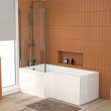 Nes Home L Shaped LH 1600mm Curved Shower Bath Acrylic Front Panel & Screen