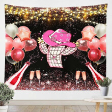 (60x40in) Rosa Disco Cowgirl-teppe til jenter og kvinner, søt kaktushatt, kawaii westernjente-teppe med glitterstjerner og ballongdekor GU 1867