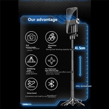 P15 Selfie Stick Tripod, Extendable Grip Phone Tripod with Detachable Remote for Vlog Photography with 2 Light