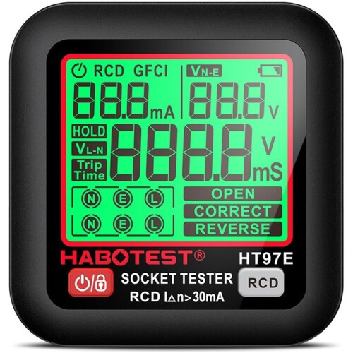 HABOTEST Digital Socket Tester  Voltage Detector RCD GFCI Voltage Test UK Plug Large Display Socket Tester HT97E