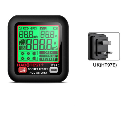 HABOTEST Digital Socket Tester  Voltage Detector RCD GFCI Voltage Test UK Plug Large Display Socket Tester HT97E 1