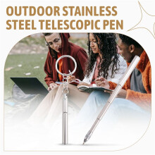 Portable Key Ring Stainless Steel Telescopic Pen Telescoping Ballpoint Pen Keychain Tool for Outdoor Travel