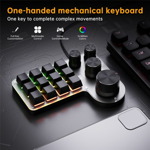 Custom Macro Keyboard 12 Keys 4 Knobs  USB Mechanical Keyboard Programming Macro Gaming Keypad Black 2