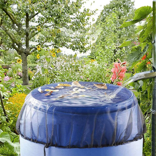 Mesh Cover for Rain Barrels, 4 Pcs Rain  Netting Screen with Drawstring for Protecting Fallen Leaf Debris 1
