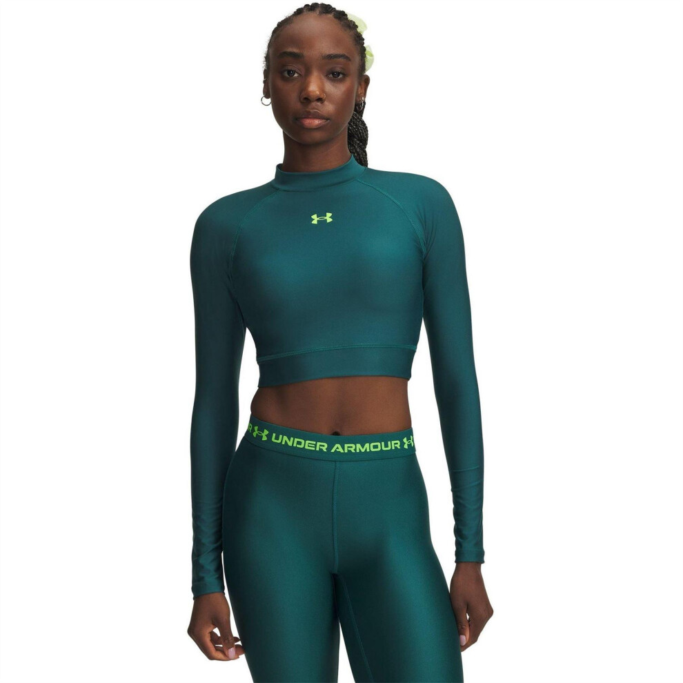 Under Armour (10 Uk, Green) Womens/Ladies Heatgear Mock Neck Crop Top