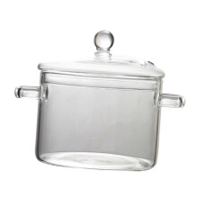 Pentola in vetro con coperchio, resistente al calore, adatta a microonde e piano cottura, per zuppa, porridge, insalata e pasta