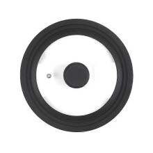 Universal Pan Lid Tempered Glass with Steam Vent Silicone Rim, Black, Heat Resistant, Fits Most Standard Frying Pans Skillets Saucepans